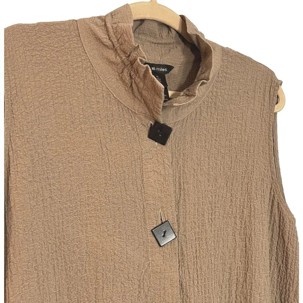 Ali Miles Boho Button Tunic Top Size XL Sleeveless Lagenlook Minimalist Pockets - Picture 10 of 11